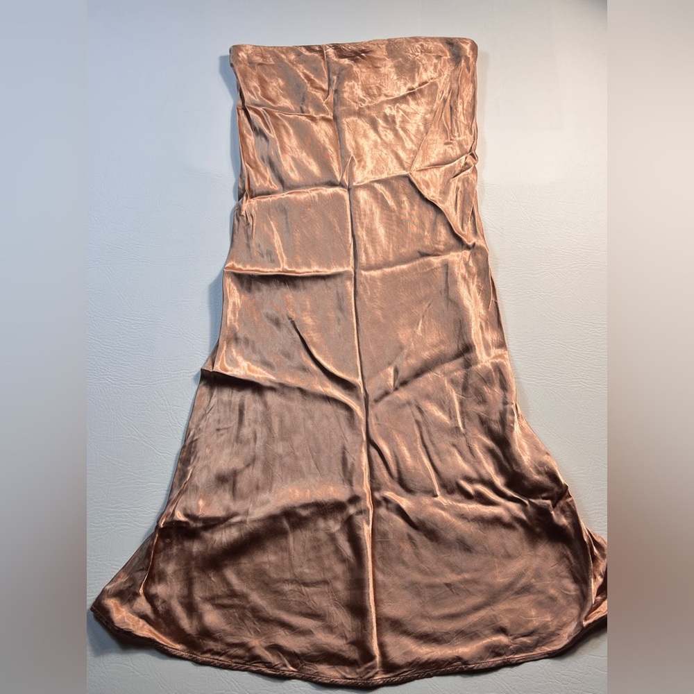 H&M Strapless Copper/ Rose Gold Satin Dress sz Small